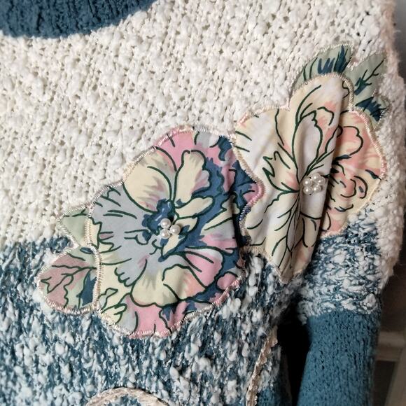 Vintage Needles & Yarn Nubby Textured Flower Applique Sweater Crew Neck 80s 90s - Picture 3 of 7